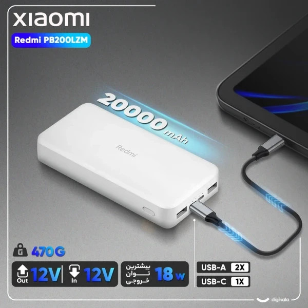 پاوربانک شیائومی فست شارژ 20000 میلی آمپر مشکی