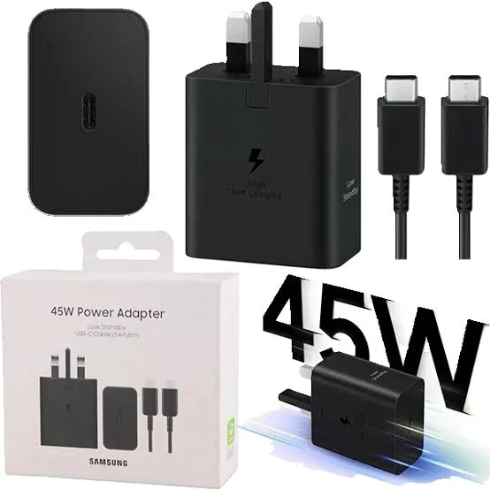شارژر اصلی 45 وات گوشی سامسونگ A36 A56 S24 S25 s25 fe s24 ultra s25 ultra همراه کابل مشکی