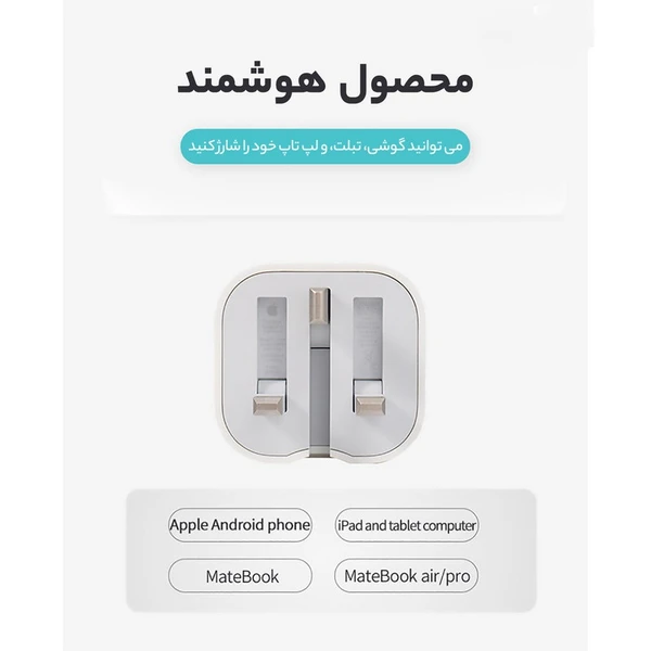 آداپتور 20 وات اصل آیفون+کابل لایتنینگ+تبدیل 3به2 چراغدار